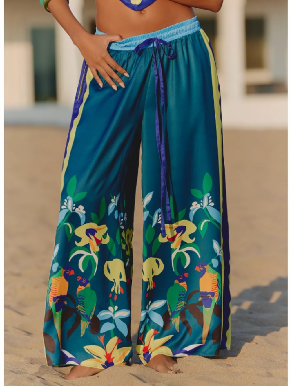 Celandine x Claire Colin Wide-Leg Drawstring Pants XL Resortwear Vacation NWT